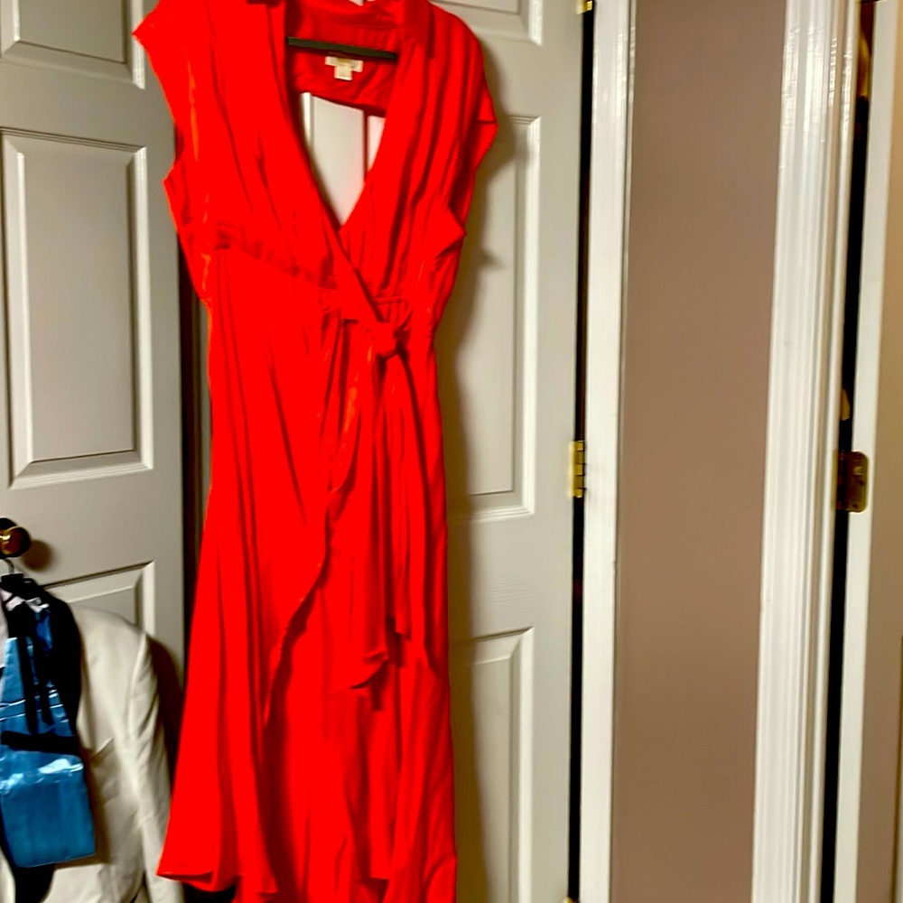 Beautiful Anthropology Dress- rich orange satin- size L petite- worn once